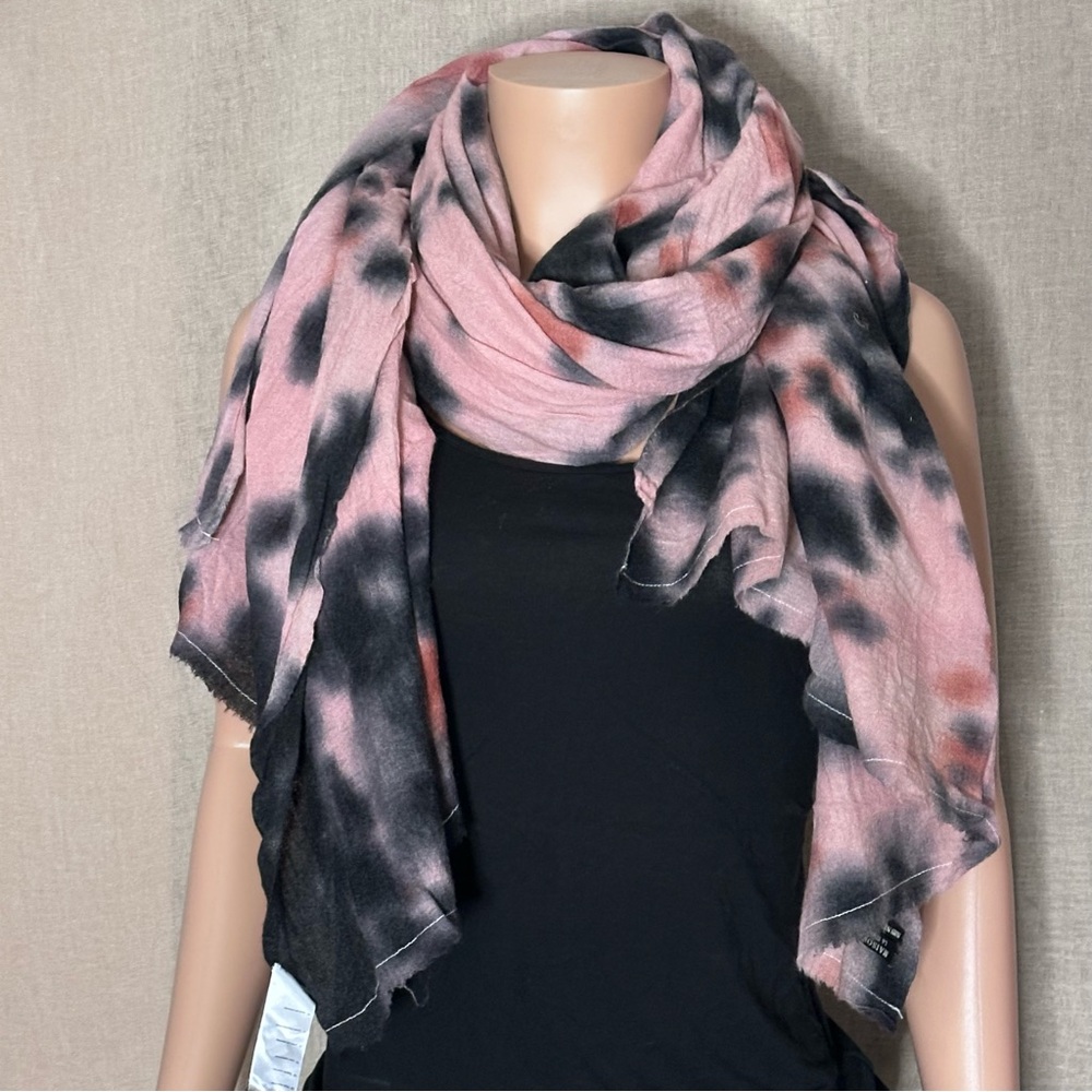 Maison Scotch Wool Pink and Black Scarf Wrap
